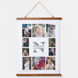 Personalisierte Monogramm-Familie 10 FotoCollage Wandteppich Mit Holzrahmen