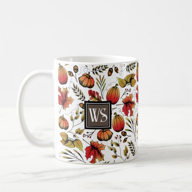 Personalisierte Monogramm farbige Herbsternte Kaffeetasse (Links)