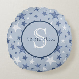 Personalisierte Monogramm für blaue und weiße Wint Rundes Kissen