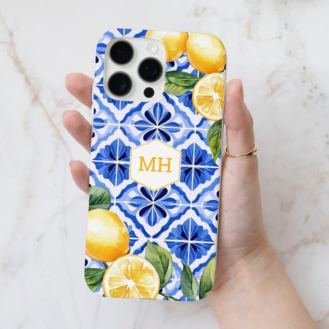 Personalisierte Monogramm-Gelblamellen Case-Mate iPhone Hülle (Personalized Monogram Mediterranean Yellow Lemons Case-Mate iPhone Case)