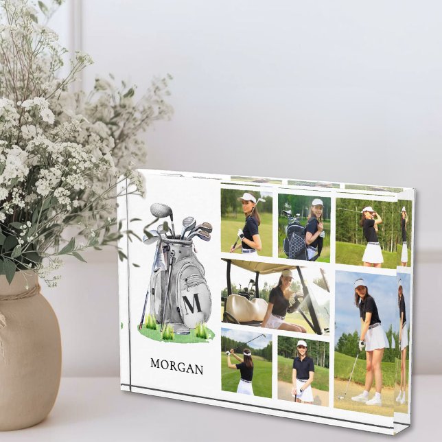 Personalisierte Monogramm-Golf-Fotocollage Fotoblock (Personalized Monogram Golf Photo Collage Block)