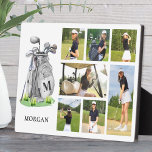 Personalisierte Monogramm-Golf-FotoCollage Fotoplatte<br><div class="desc">Diese personalisierte Foto-Plakette mit einem Ständer ist ein guter Weg, um LieblingsErinnerungen mit einer golfinspiriert Drehung zu ehren. Auf der links Seite zeigt das Design eine Aquarellgolftasche mit einem individuellen Monogramm, das auf der Tasche selbst gedruckt wurde. Unten erscheint der Name des Empfängers in einem klassischen Serif-Schriftart für ein sauberes...</div>