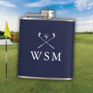 Personalisierte Monogramm-Golfschläger Navy Blau Flachmann