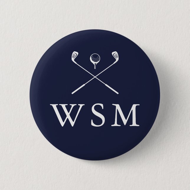 Personalisierte Monogramm-Golfschläger Navyblau Button (Vorderseite)