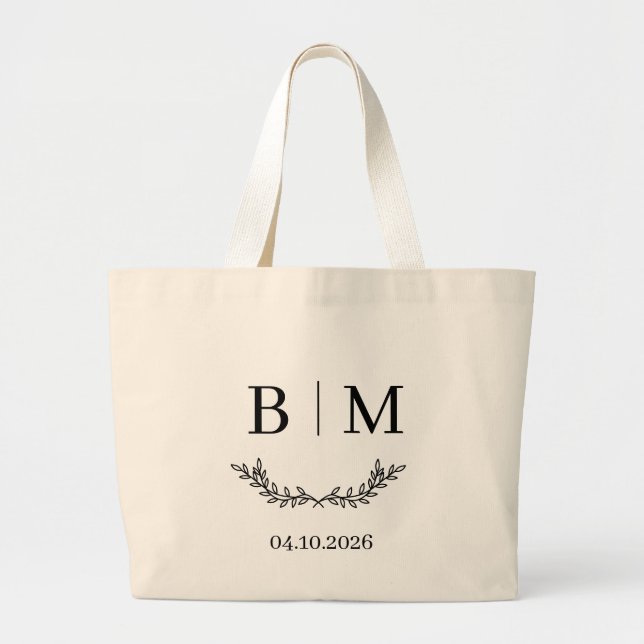 Personalisierte Monogramm-Hochzeitsdatum-Tasche Jumbo Stoffbeutel (Vorne)