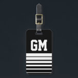 Personalisierte monogramm-Identifikations-Gepäckma Gepäckanhänger<br><div class="desc">Personalisierte Monogramm Original Gepäckanhänger für Männer. Klassisches Schwarz-Graue Streifen-Design mit mit Monogramm, weißen Anfangsbuchstaben. Coole Geschenkidee für Männer. Männliches männliches Sportdesign.</div>