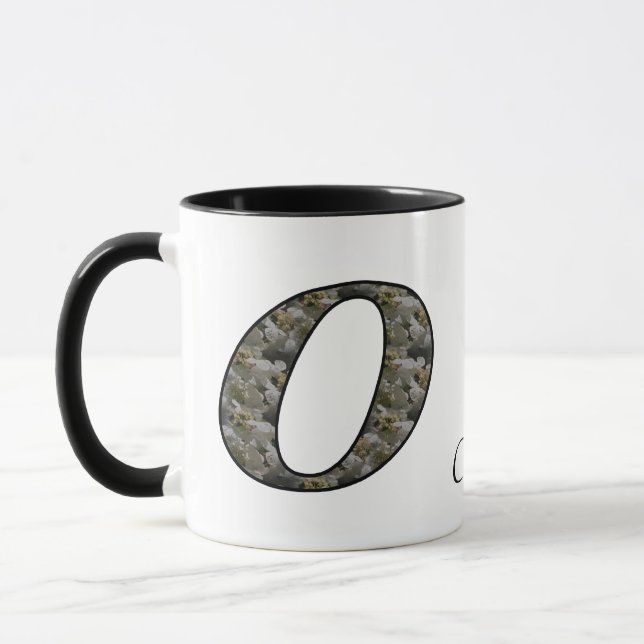 Personalisierte Monogramm-Initiale O Hortensienblü Tasse (Links)