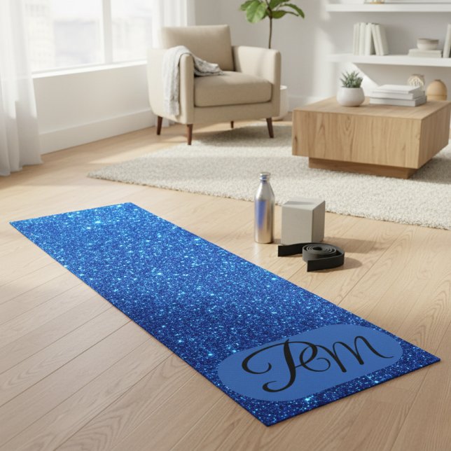 Personalisierte Monogramm-Initialen Blau Glitter Yogamatte (Von Creator hochgeladen)