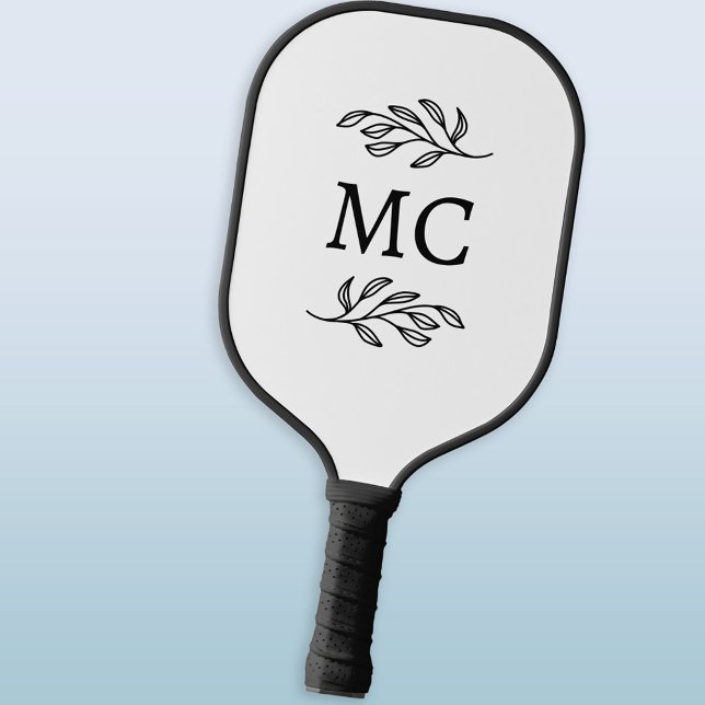 Personalisierte Monogramm-Initialen Botanisches Bl Pickleball Schläger (Personalized modern monogram initials botanical leaf line art pickleball paddle)