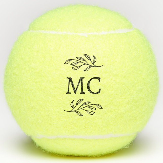 Personalisierte Monogramm-Initialen Botanisches Bl Tennisbälle (Modern personalized monogram initials botanical leaf sprig tennis ball)