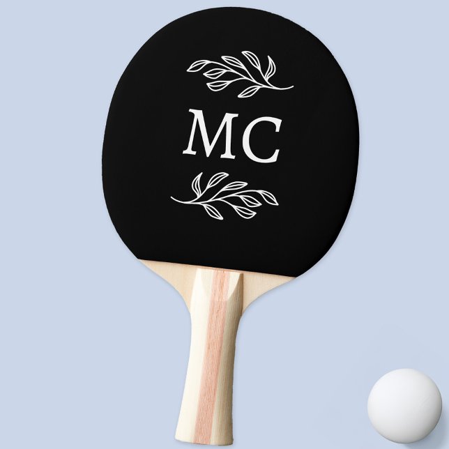 Personalisierte Monogramm-Initialen Botanisches Bl Tischtennis Schläger (Modern personalized monogram initials botanical leaf line art ping pong paddle)