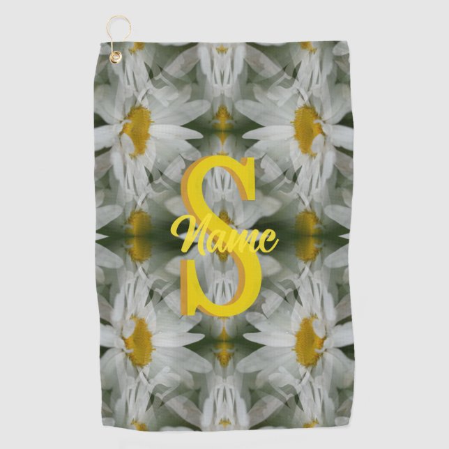 Personalisierte Monogramm-Initialen Name Gänseblüm Golfhandtuch (Vorderseite)