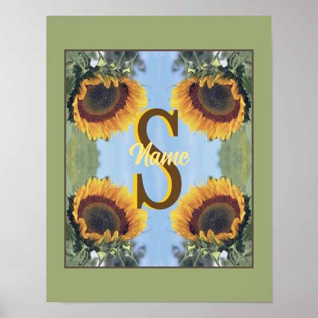 Personalisierte Monogramm-Initialen-Name Sonnenblu Poster (Vorne)