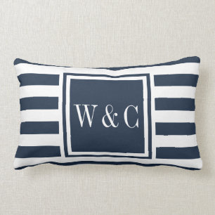 Personalisierte Monogramm-Initialen, Navy Blue Str Lendenkissen