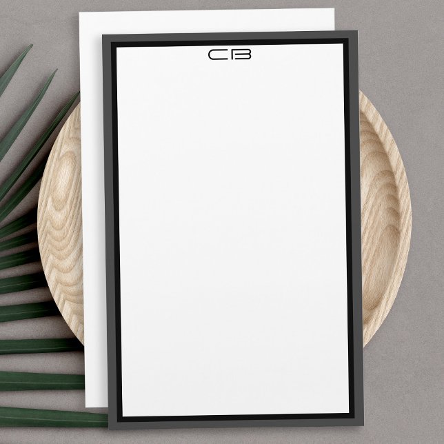 Personalisierte Monogramm-Initialen schwarz-graue  Briefpapier (Personalized Monogram Initials Black Gray Border Stationery)