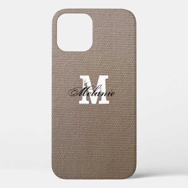 Personalisierte Monogramm-Jute iPhone 12 Hülle (Rückseite)