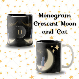 Personalisierte Monogramm Katze und Halbmond Zweifarbige Tasse