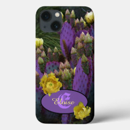 Personalisierte Monogramm Lila Kaktus Gelbe Blumen Case-Mate iPhone Hülle