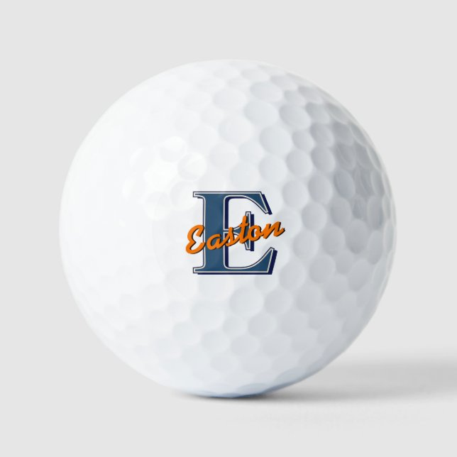 Personalisierte Monogramm Name Navy Blue und Orang Golfball (Vorderseite)