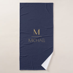 Personalisierte Monogramm Name Navy & Gold Badhandtuch Set