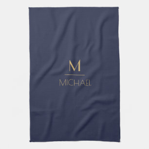 Personalisierte Monogramm   Name Navy & Gold Geschirrtuch