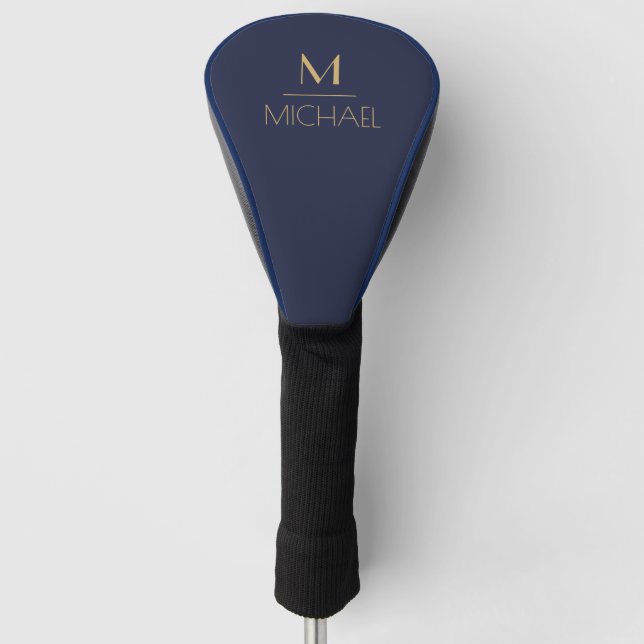 Personalisierte Monogramm | Name Navy & Gold Golf Golf Headcover (Vorderseite)