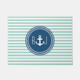 Personalisierte Monogramm Navy und Seafoam Nautica Fußmatte