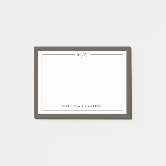 Personalisierte Monogramm-Notizzettel mit braunem  Post-it Klebezettel (Vorderseite)