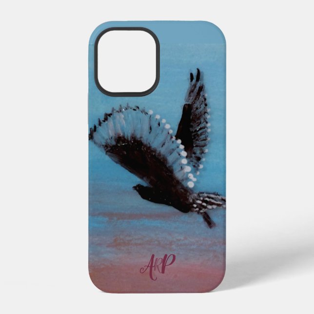 Personalisierte Monogramm-Owl-Kunst iPhone Hülle (Rückseite)
