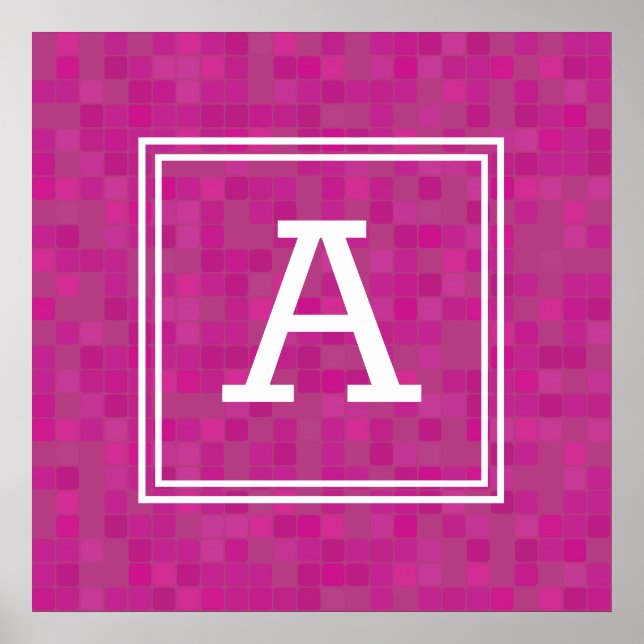 Personalisierte monogramm-rosa Mosaikpixel Poster (Vorne)