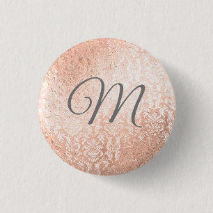 Personalisierte Monogramm-Rose Gold-Damaskus Button