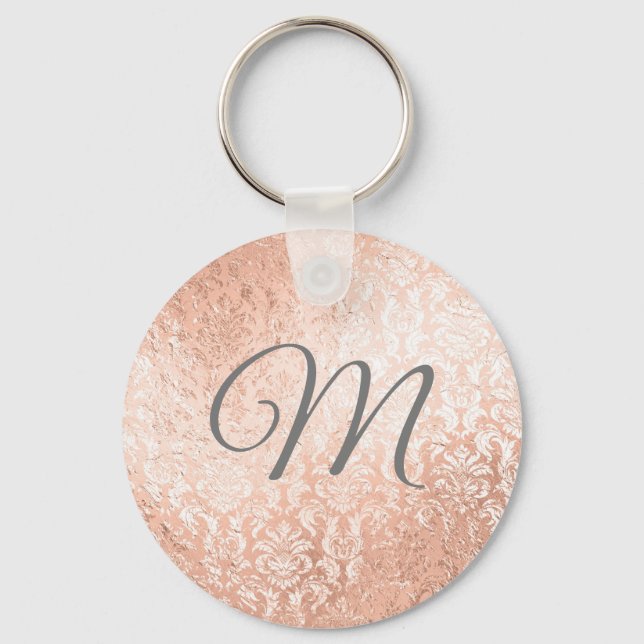 Personalisierte Monogramm-Rose Gold-Damaskus Schlüsselanhänger (Vorderseite)