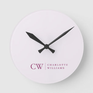 Personalisierte Monogramm-Rosé-Initial-Uhr Runde Wanduhr