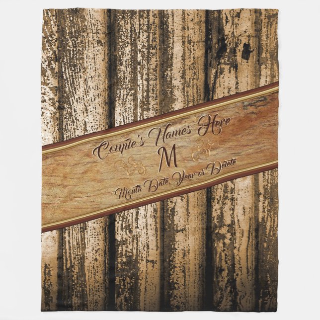 Personalisierte Monogramm-Rustikale Hochzeitsgesch Fleecedecke (Vorderseite)