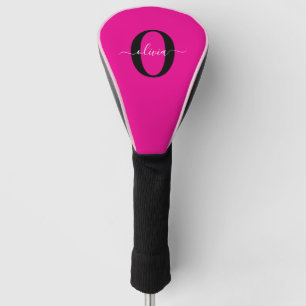 Personalisierte Monogramm-Schriftname Pink Schwarz Golf Headcover