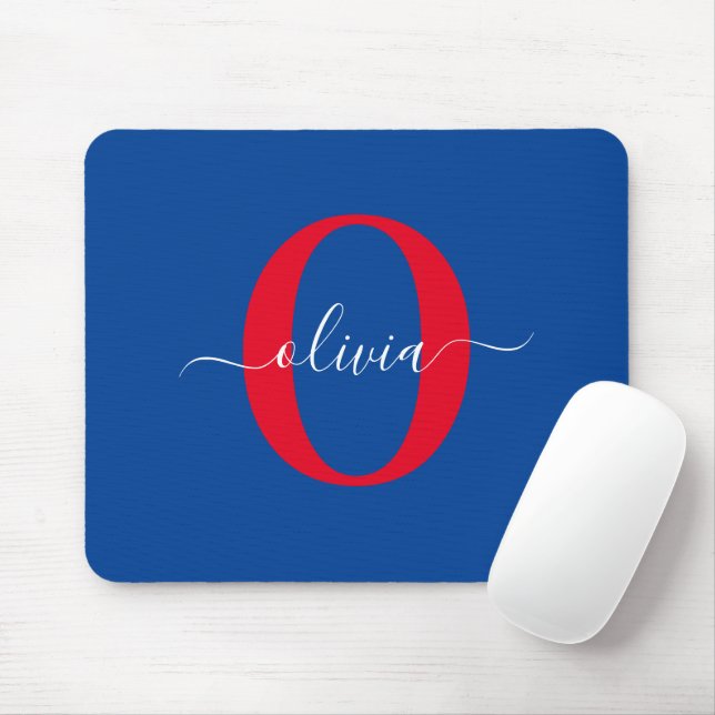 Personalisierte Monogramm-Schriftzug Name Blau Wei Mousepad (Mit Mouse)