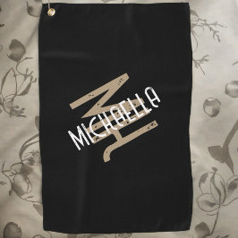 Personalisierte Monogramm Schwarz-weiß-Beige Golfhandtuch