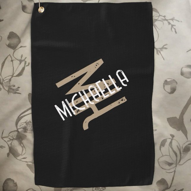 Personalisierte Monogramm Schwarz-weiß-Beige Golfhandtuch (Von Creator hochgeladen)