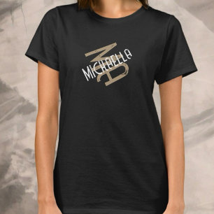 Personalisierte Monogramm Schwarz-weiß-Beige T-Shirt