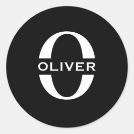 Personalisierte Monogramm Schwarz-Weiß-Bezeichnung Runder Aufkleber