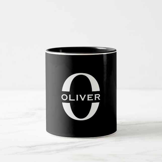 Personalisierte Monogramm Schwarz-Weiß-Bezeichnung Zweifarbige Tasse (Mittel)
