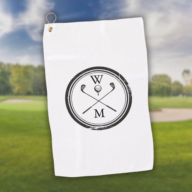 Personalisierte Monogramm Schwarz/Weiß Golfhandtuch (Personalized Monogram Black and White Golf Towel)