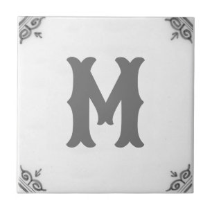 personalisierte monogramm schwarz-weiße Delft Tile Fliese