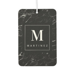 Personalisierte Monogramm-Schwarze Marmor Autolufterfrischer