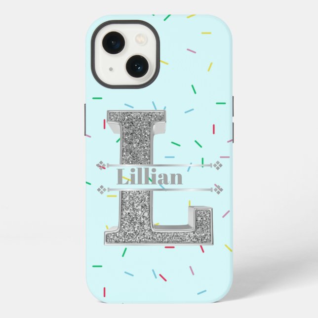 Personalisierte Monogramm Silber Initiale L Ihr Na iPhone Hülle (Rückseite)