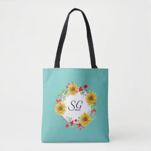 Personalisierte Monogramm-Sonnenblumen-Einkaufstas