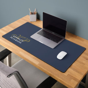 Personalisierte Monogramm Staubnavy Blau Gold Weiß Schreibtischunterlage