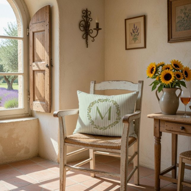 Personalisierte Monogramm-Streifen Grün/Gelb Dekokissen (Von Creator hochgeladen)