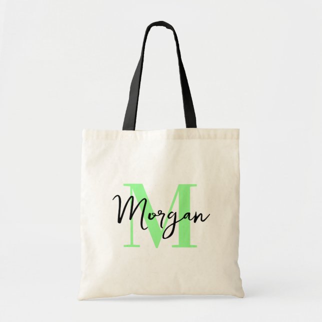 Personalisierte Monogramm-Tasche – Mintgrün und Sc Tragetasche (Vorne)
