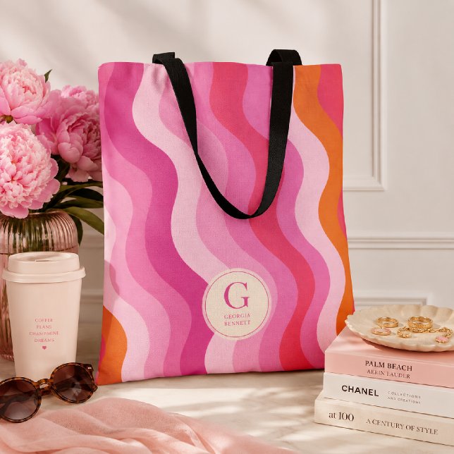 Personalisierte Monogramm-Tasche mit rosa orangen  (Von Creator hochgeladen)